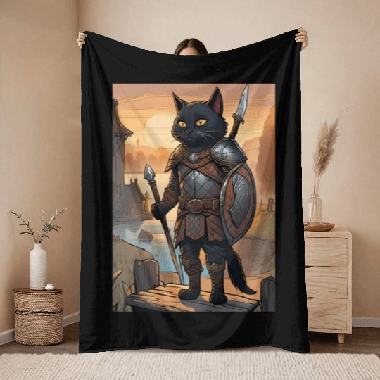 Cat painting red black cat Viking Throw Blankets