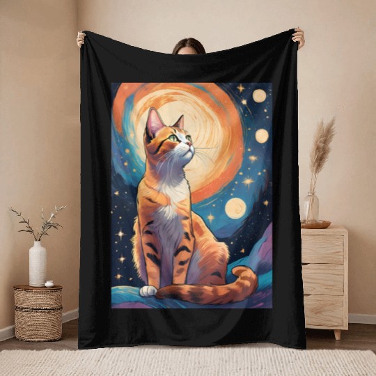 Cat painting red black cat Throw Blankets