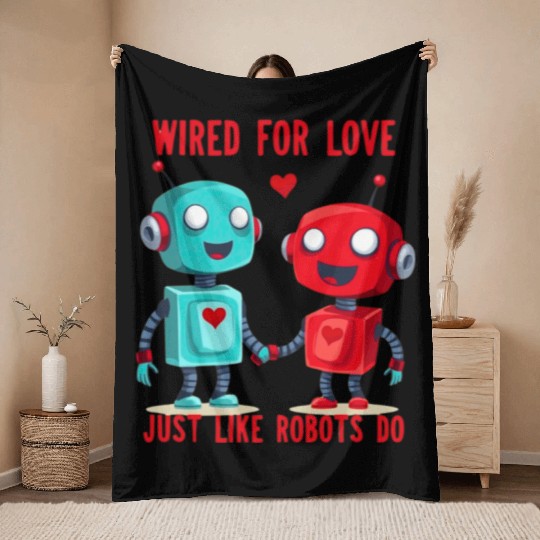 Valentine's Day Gift: Two Robots in Love on Bella Throw Blankets
