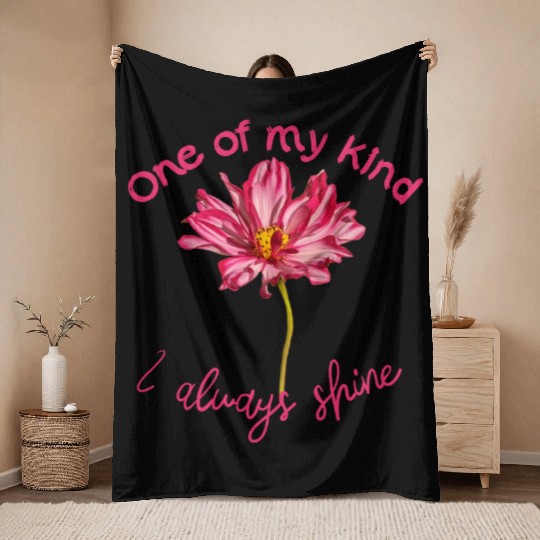 Positive quote pink Cosmos flower self-affirmation Throw Blankets