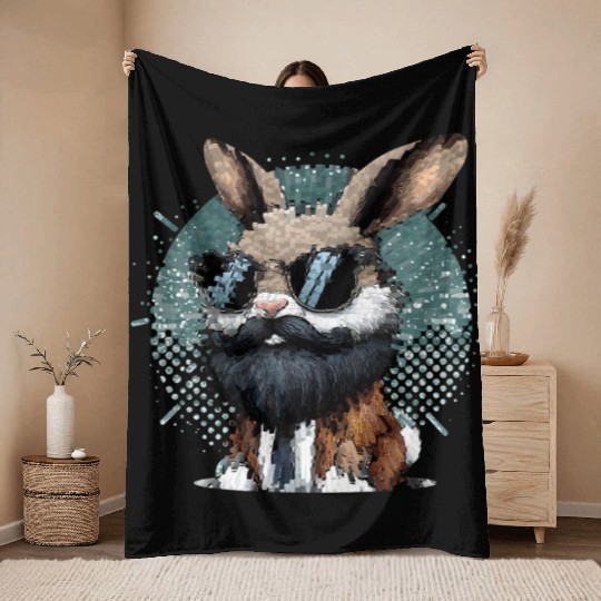 Rabbit with Sunglasses Throw Blankets