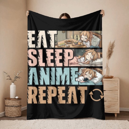 Eat Sleep Anime Repeat Funny Otaku Throw Blankets