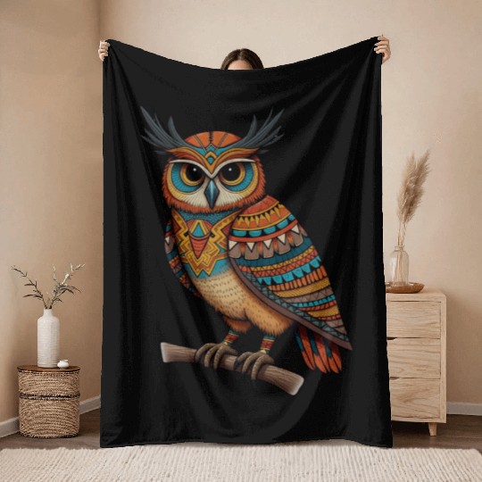 aztec owl funny owl design for bird lovers Throw Blankets