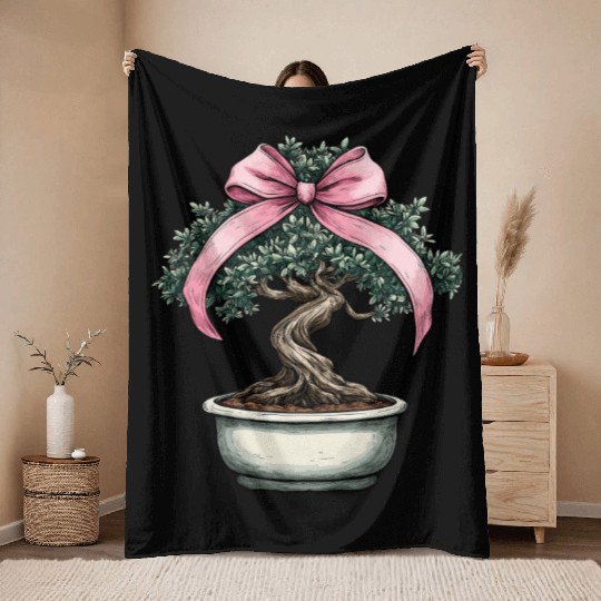 Coquette Bow Bonsai Japanese Zen Mothers Day Throw Blankets