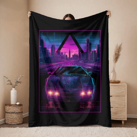 80s 90s Synthwave Car City Retro Vaporwave Throw Blankets