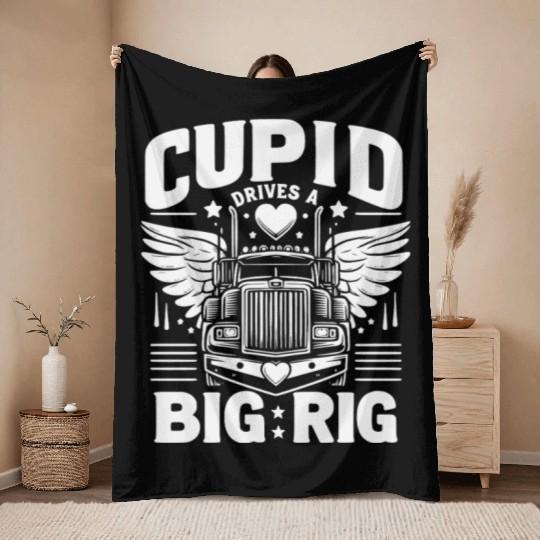 Cupid Drives a Big Rig Throw Blankets