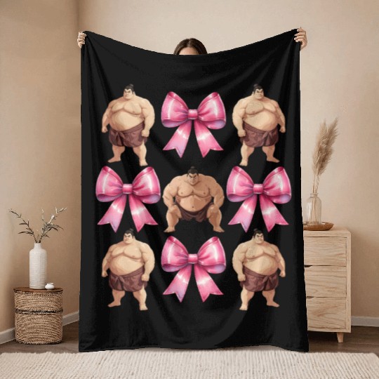Coquette Bow Sumo Wrestling Japanese Sumo Wrestler Throw Blankets