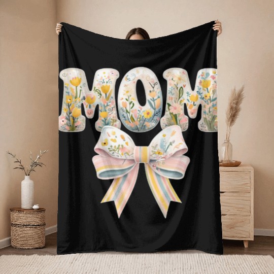 Floral MOM Design with Pastel Bow Throw Blankets