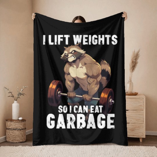Raccoon Weightlifting Gym Workout Gift Throw Blankets