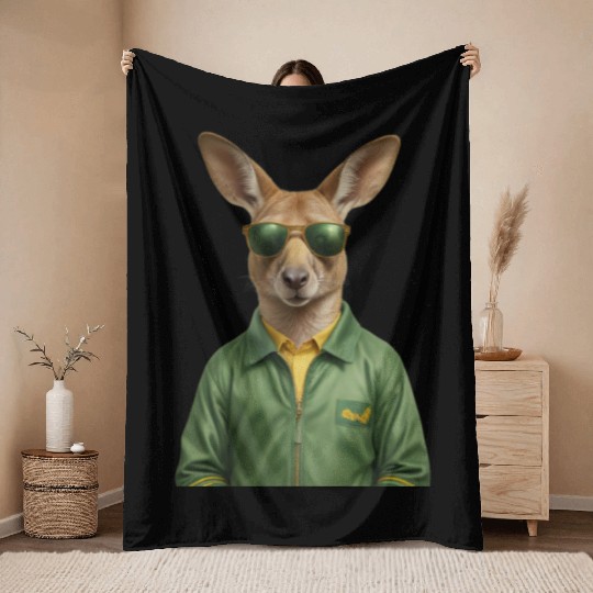Green and Gold Kangaroo 3 Throw Blankets