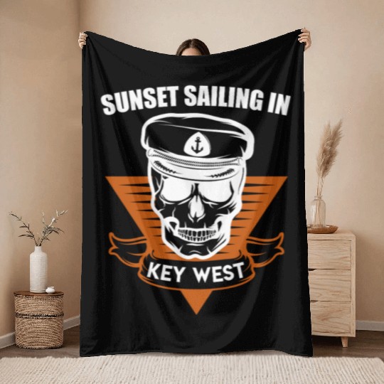 Florida SUNSET SAILING IN KEY-WEST Sunshine-State Throw Blankets