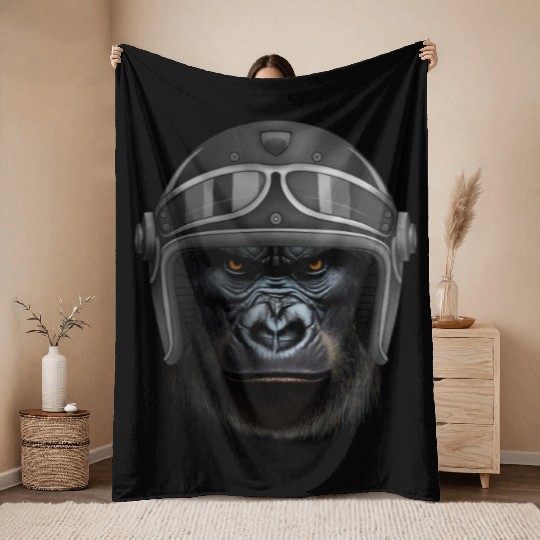 Biker Gorilla Motorcycle Silver Back Monkey Throw Blankets