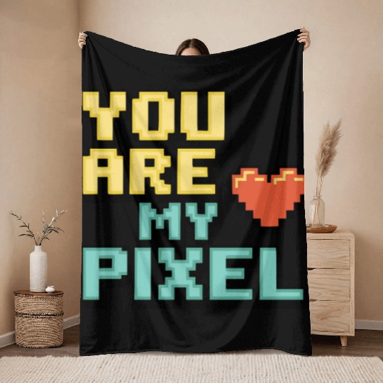 Gamer Valentine's Pixel 8-bit Gaming Couple Throw Blankets