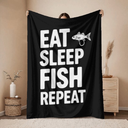 Eat Sleep Fish Repeat River Fishing Throw Blankets