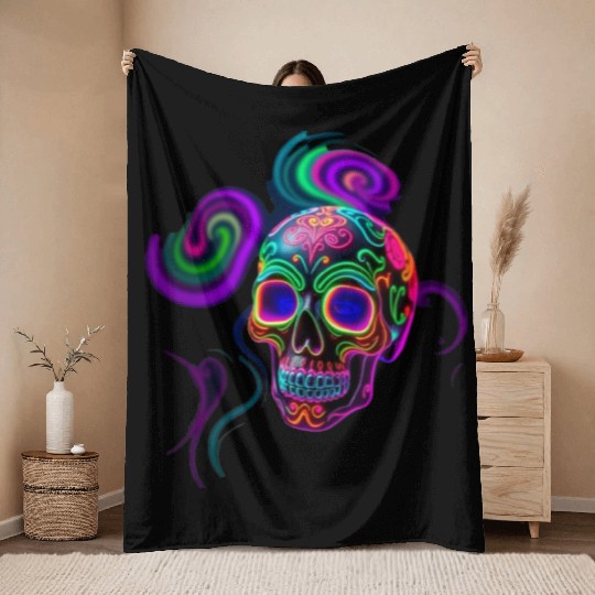 ELECTRIC SUGAR SKULL Throw Blankets