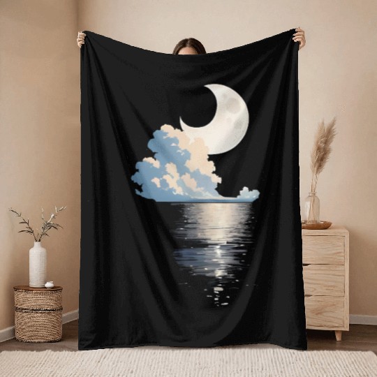 Full Moon Over sea Throw Blankets
