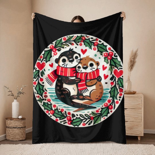Otter Lover Valentine's Day Otters Throw Blankets