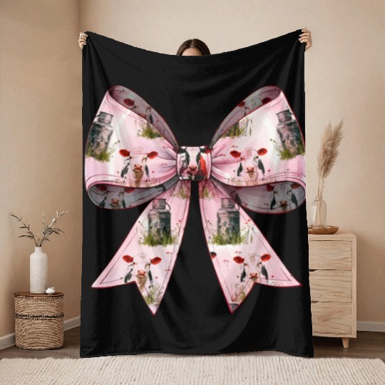 Coquette Bow Cow Farmer Milk Dairy Farmer Farming Throw Blankets