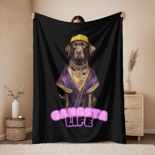Gangsta Life Chocolate Labrador Throw Blankets
