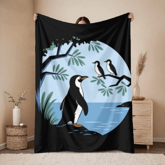 Birdwatching Penguins Nature Scene Throw Blankets