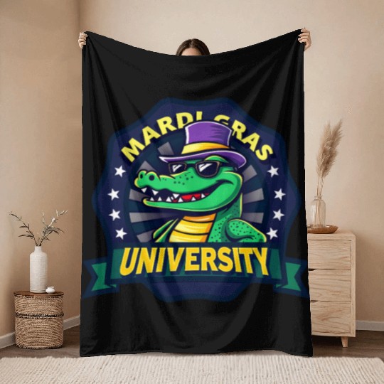 Mardi Gras University Alligator Men's Mardi Grasma Throw Blankets