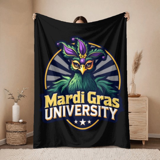 Mardi Gras University Peacock Women's Mardi Gramas Throw Blankets