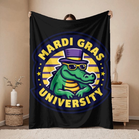 Mardi Gras University Alligator Men's Mardi Gras Throw Blankets