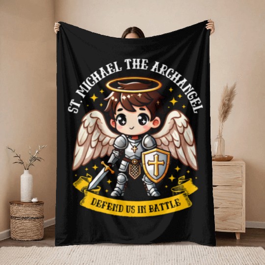 Saint Michael the Archangel Catholic Pray for kids Throw Blankets