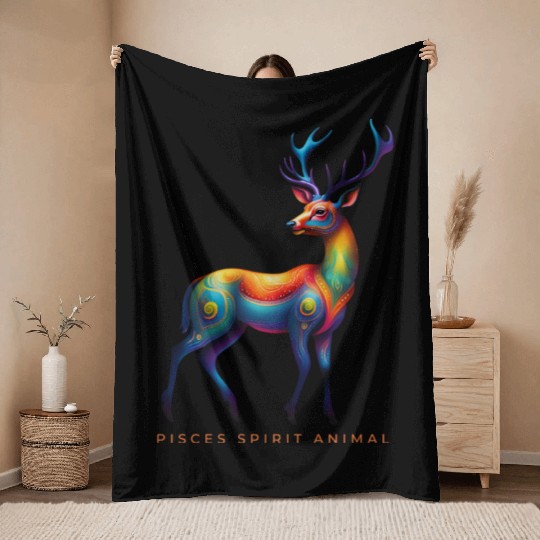Pisces Spirit Animal Deer Alebrije Throw Blankets
