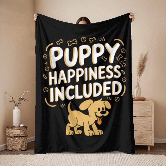 Puppy Happiness Included Cute Dog Design Throw Blankets