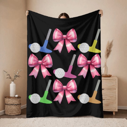 Coquette Bow Mini Golf Golfer Mothers Day Throw Blankets