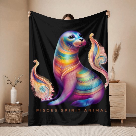 Pisces Spirit Animal Seal Alebrije Female Throw Blankets