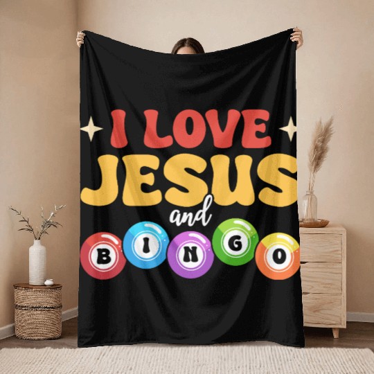 I Love Jesus and Bingo Throw Blankets