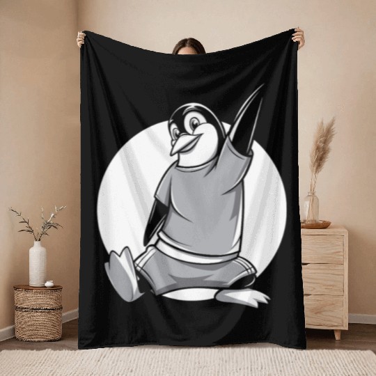 Fitness Penguin Stretch Workout Fun Throw Blankets