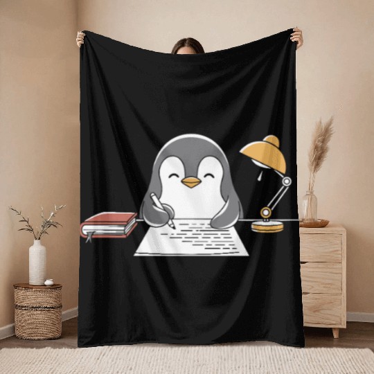 Writer Author Penguin Scribbling at Desk Throw Blankets