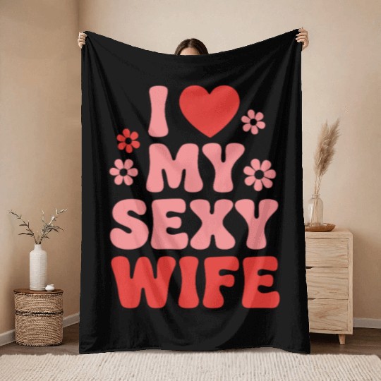 I Love My Wife (80s Retro) Throw Blankets