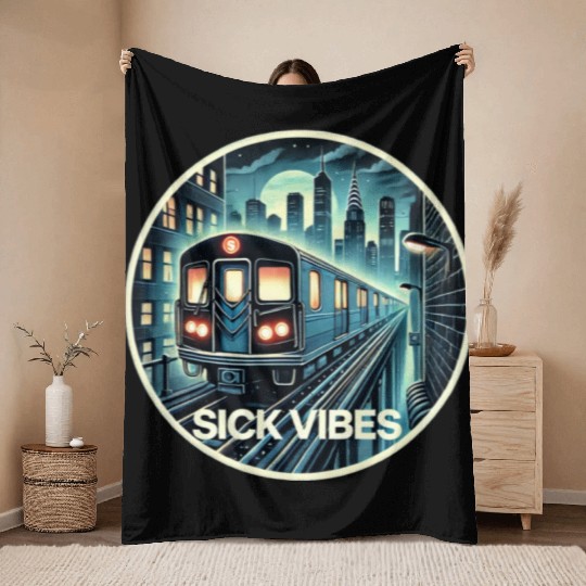 Retro Futuristic Subway Train - Neon Cyberpunk Cit Throw Blankets