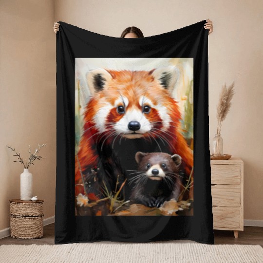 Red Panda & Otter – Cute Animal Friends Illustrati Throw Blankets