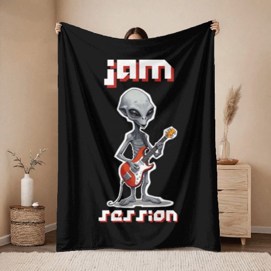 ET Playing a Guitar Throw Blankets