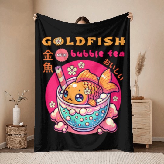 Goldfish Japanese Bubble Tea Throw Blankets
