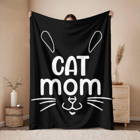 Cat Mom Whisker Design Throw Blankets