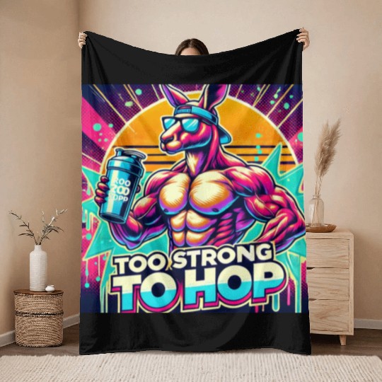 Retro Muscle Kangaroo Throw Blankets