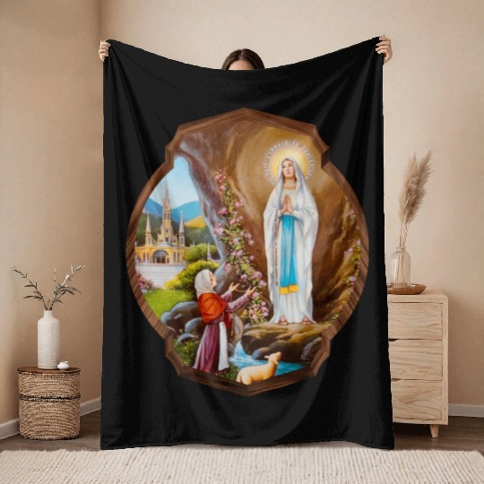 Our Lady of Lourdes St Bernadette Immaculate Mary Throw Blankets