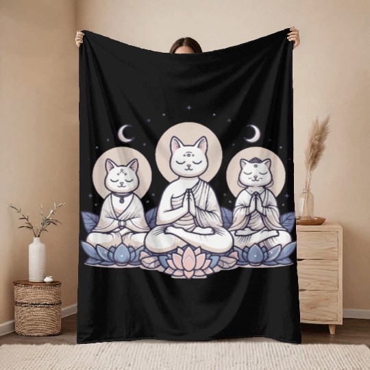 Yoga Cats Meditation Zen Balance Cat lover Gift Throw Blankets
