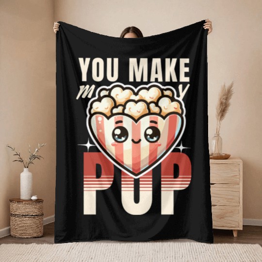 You Make My Heart Pop Cute Popcorn Valentine's Day Throw Blankets