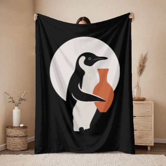 Penguin Embrace Pottery Magic Scene Throw Blankets