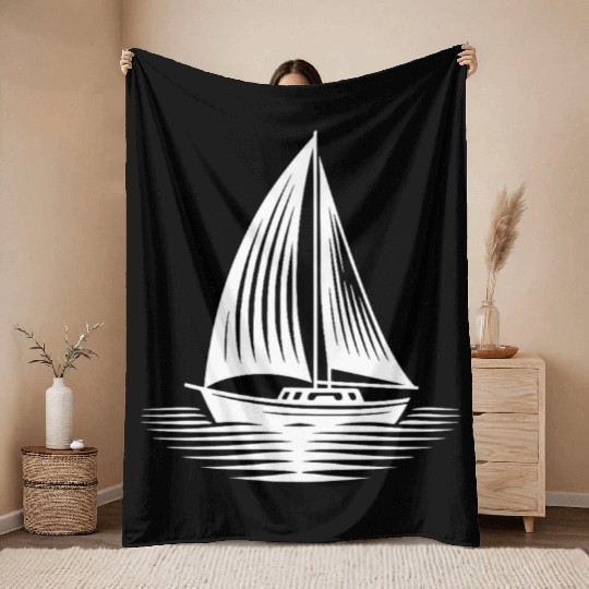 Sailboat In Calm Sea On The Horizon Throw Blankets