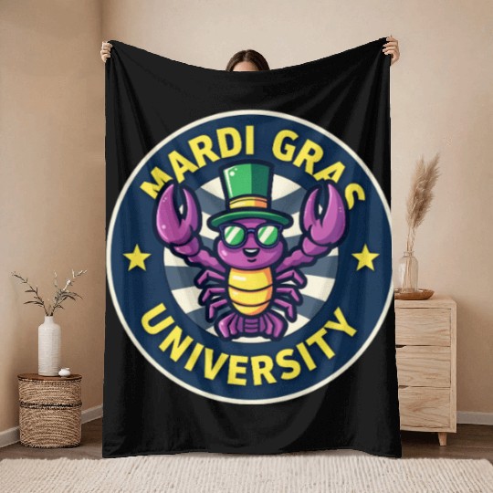 Mardi Gras University Crawfish Men's Mardi Gras Throw Blankets