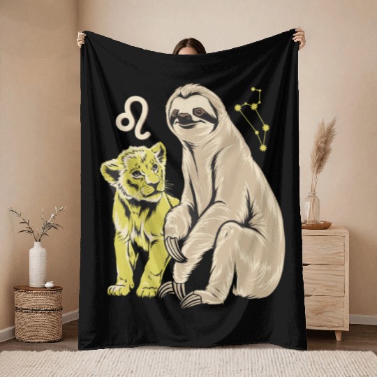 Leo Zodiac Sloth and Lion Cub Magic Throw Blankets