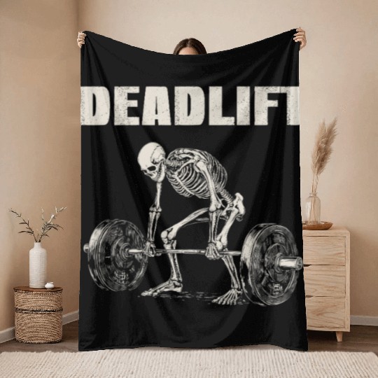 Skeleton Deadlift Gym Workout Deadlift Gift Throw Blankets